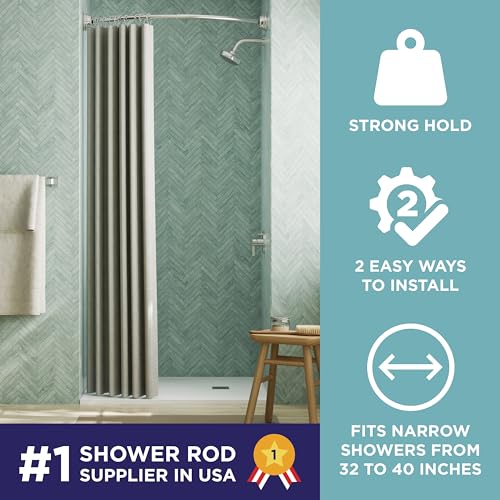 Zenna Home No Drill Curved Shower Curtain Rod, 32 - 40 Inches Adjustable Shower Rod for Small Tubs or Showers, Easy Install, Choice of No Drilling Tension or Wall Mount, Rustproof, Brushed Nickel by Zenna Home - Image 2