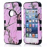 Phone Case for iPhone 5s 5,Quola Luxury Triple Layer Hybrid Tree Pattern Camo Hybrid Hard Stand Case Cover for iPhone5 5s 5G with Free Screen Protector and Stylus(Black&Pink)