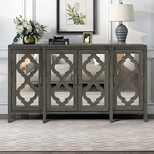 Xd Designs 60'' Modern Mirrored Console Table Sideboard With 4 Cabinets & 3 Adjustable Shelves, Large Storage Cabinet Free Standing Kitchen Buffet Server For Entryway/Livingroom/Dining Room (Gray-Mi) #TOP2