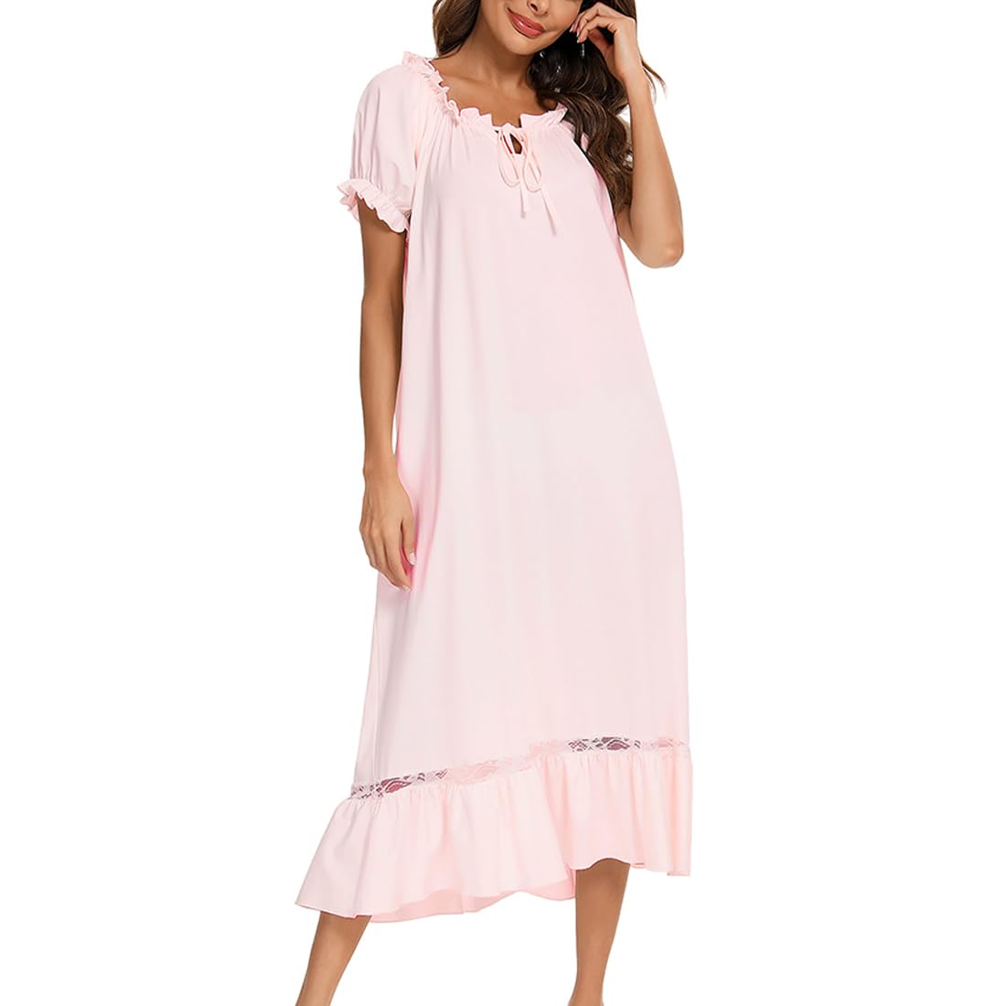 Citridarll Womens' Victorian Sleepwear Nightgown Off The Shoulder Nightshirt Ladies Lounge Dress Gown Pajamas, Pink, XX-Large
