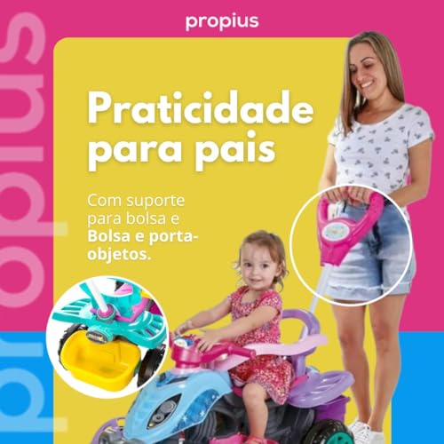 Carrinho De Passeio Infantil Quadriciclo Infantil Menina Colorido Com Haste Guia Com Adesivo Plástic