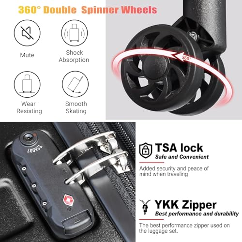 Image of KEYTANG Zebra 20 inch Expandable Carry-On Luggage Set with TSA Lock, Lightweight Hardshell Suitcase with Spinner Wheels, PC+ABS Durable Checked Luggage, Bonus Travel Backpack & Cosmetic Makeup Bag, Black