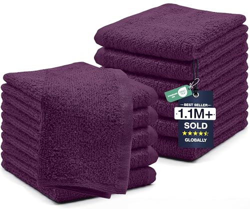 Image of DAN RIVER 12 Pack Wash Cloths for Showering [12x12] - 100% Cotton Washcloths Premium Quality Flannel Face Cloths for Bathroom, Highly Absorbent and Soft Feel Wash Clothes, Purple Passion