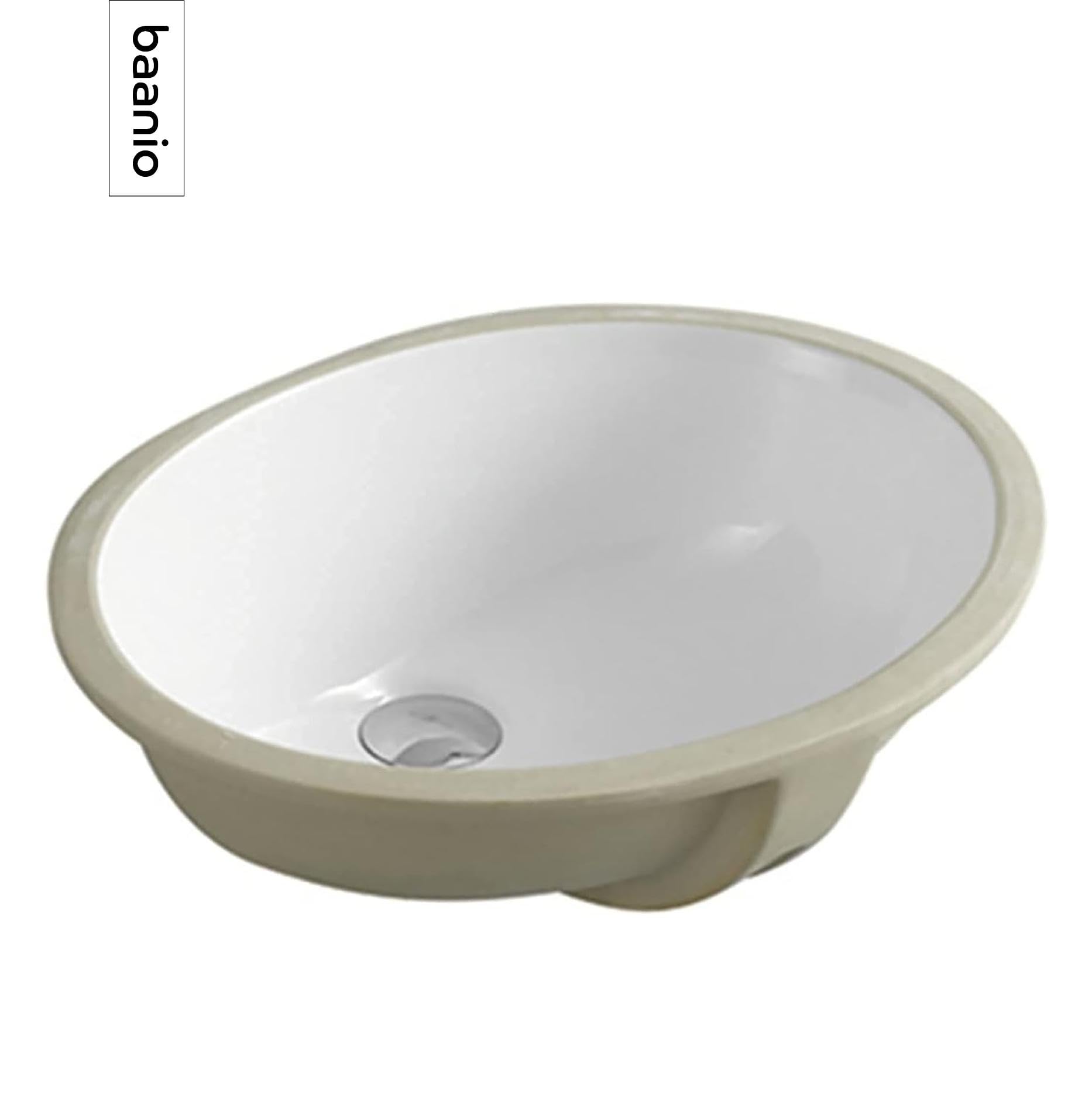 Mahón - Lavabo Bajo Encimera Ovalado de Porcelana Blanca 54x34x16 cm | Con Rebosadero y Sin Orificio para Grifo | Diseño Atemporal y Acabado Brillante