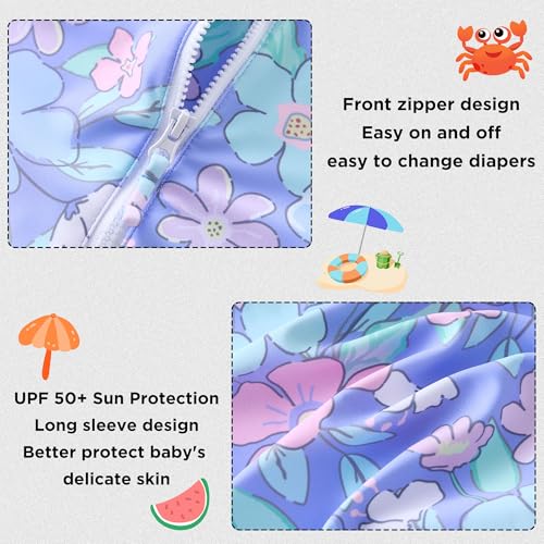 Image of UMELOK Baby Girls One Piece Swimsuit Infant Bathing Suit Long Sleeve Rash Guard Swimwear with UPF 50+ Sun Protection