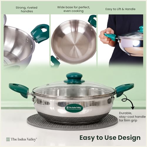 Image of The Indus Valley Stainless Steel Impact Bonded Kadai 2.7 litres | 100% Toxin-Free Cookware | Even Heating | Heat-Resistant Handle | Induction-Friendly | Suitable for Gas & Induction Cooking