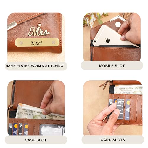 Image of WALLETKART Personalized Leather Women's Clutch with Name & Charm | Customized Clutch for Girlfriend Friend Wife Mother & Sister