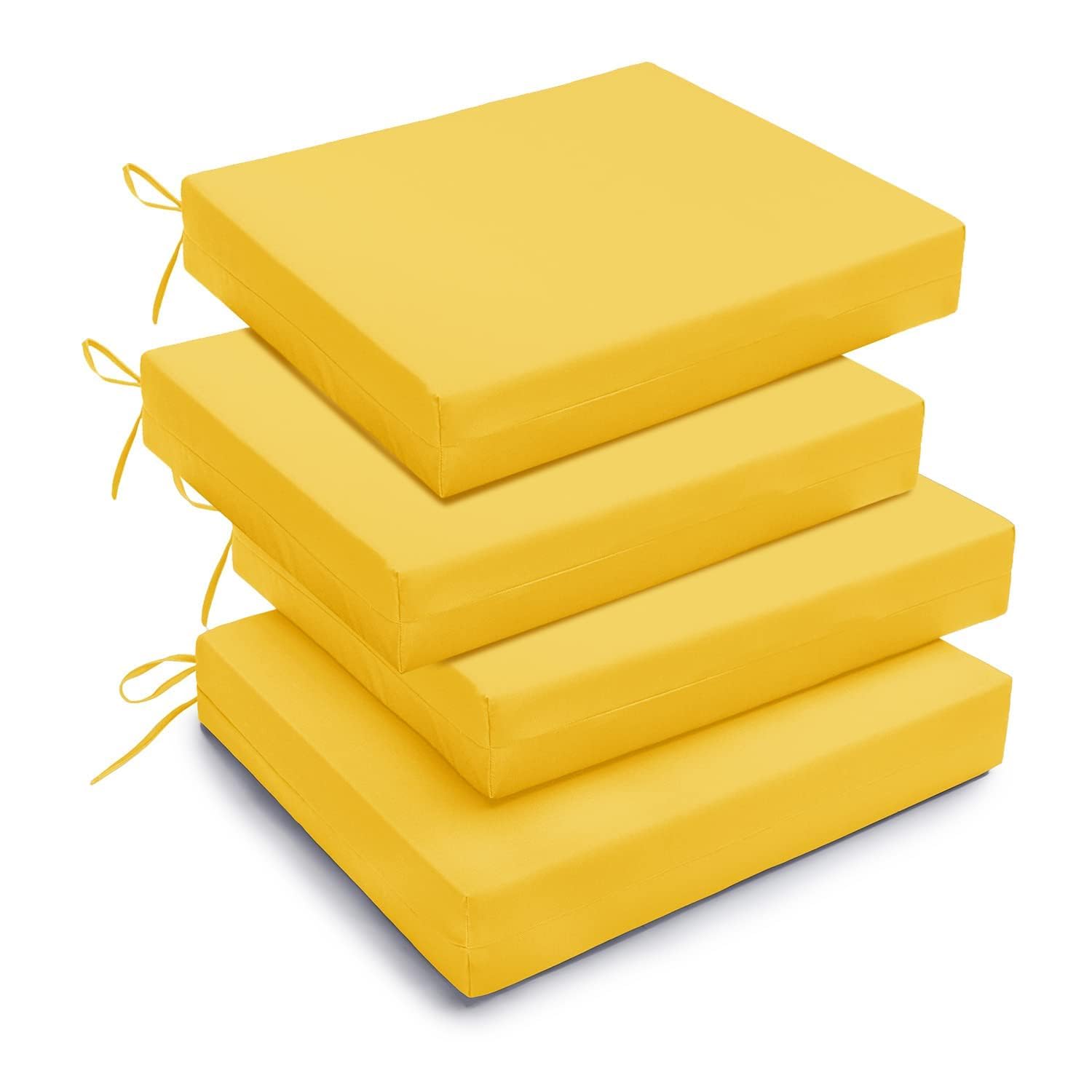 downluxe Outdoor Chair Cushions Set of 4 for Patio Furniture, Water-Resistant Square Corner Patio Chair Cushions with Ties, High Density Foam Outdoor Seat Cushion, 18.5" X 16" X 3", Yellow