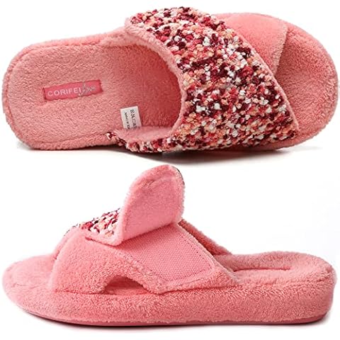 corifei Adjustable House Slippers for Women with Memory Foam Arch Support, Orthotic Heel-cup Slides Indoor & Outdoor Sandles Cover