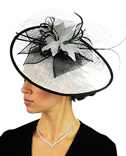NYFASHION101 Cocktail Teardrop Shaped Sinamay Headband w/Face Veil - White