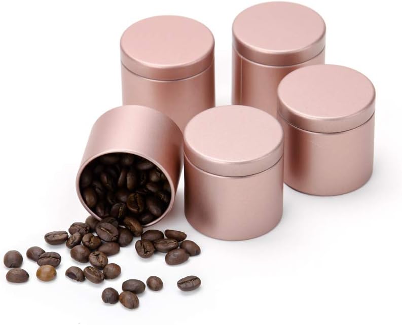 Small Tin Can Box with Airtight Lids Canister for Coffee Tea Candy Storage Loose Leaf Tea Tin Containers Storage 5 Pcs (Gold, S)