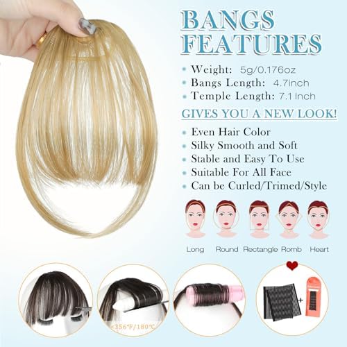 Wodelanle Clip in Bangs, Wispy Bangs Hair Clip,Natrual Fake Bangs Fringe with Temples Hairpieces for Women Clip on Faux Bangs Hair Extensions for Daily Wear Ash Blonde