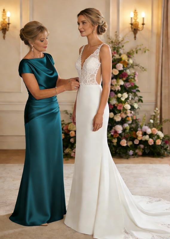 Satin Mother of The Bride Dresses for Women Cape Sleeve Formal Dress Long Mermaid Evening Gown Maxi Dress - Image 4