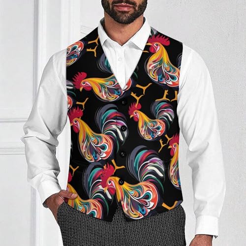 Funny Chicken Rooster Men's Suit Vests Dress Vest V-Neck Waistcoat Slim Business Formal with Pocket2
