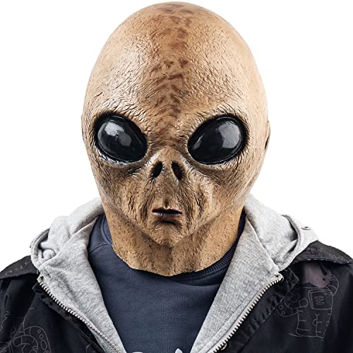 CreepyParty Máscara de alienígena calvo con ojos grandes, espeluznante extraterrestre ET, máscara de látex para la cabeza completa, disfraz para Halloween, carnaval, fiesta de disfraces
