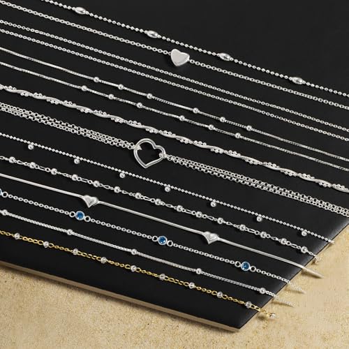 Image of Amberta Italian Sterling Silver Anklet for Women 925 | Adjustable Ankle Bracelets for Women Beaded Heart Summer Jewellery