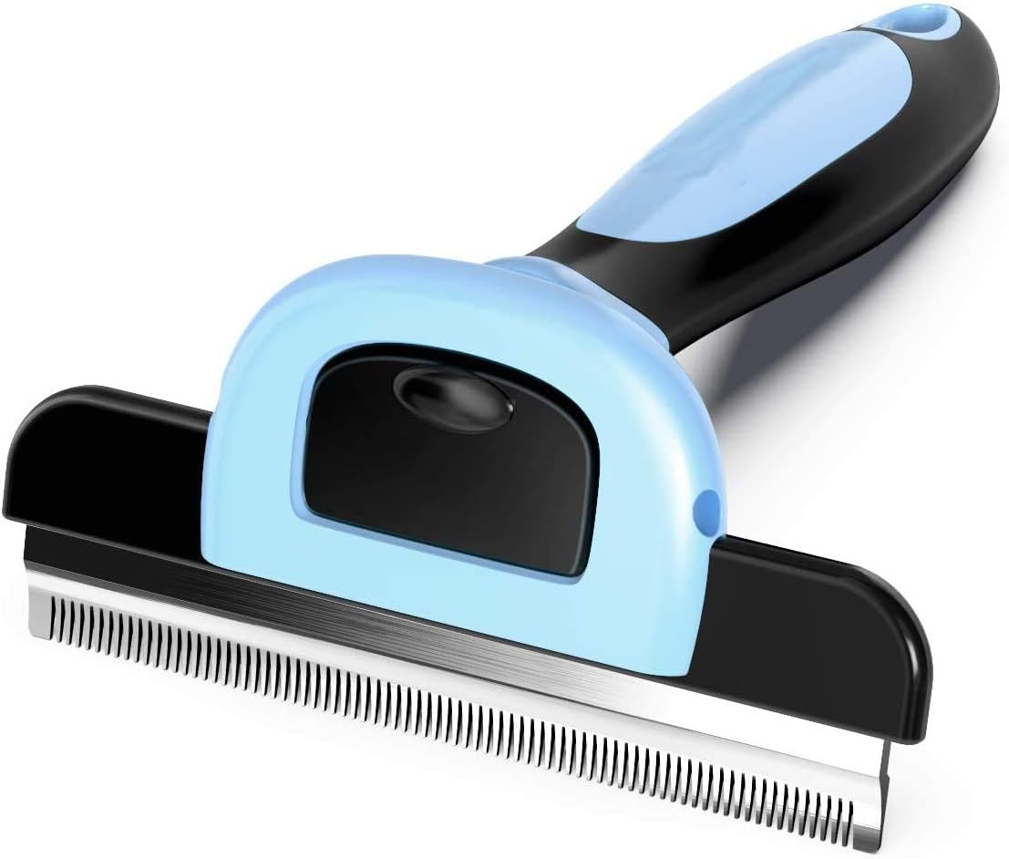 Pet Grooming Brush Effectively Reduces Shedding by Up to 95% Professional Deshedding Tool for Dogs and Cats (Blue)