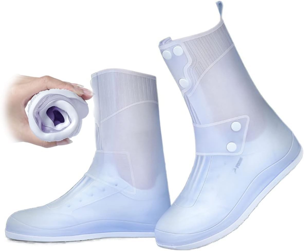 10 inch Tall Silicone Shoe Covers for Men, Women with Double-Breasted, Anti-Slip and Waterproof Shoe Cover, TPE Sole Wear-Resistant and Reusable Shoes Cover for Rainy Season (White, Large) (B0D77KND4N) Amazon Price History, Amazon Price Tracker