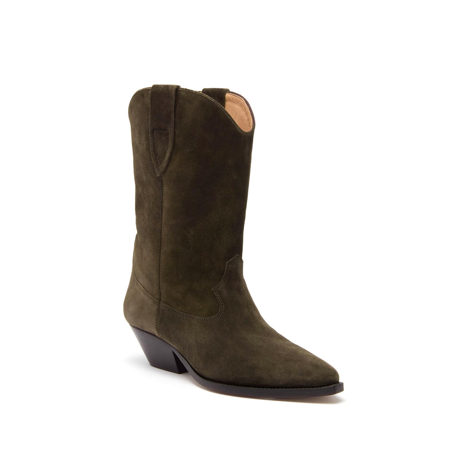 Suede Cowboy Boots for Women Pointed Toe Mid-Calf Western Boots Chunky Block Low Heel Cowgirl Booties Dressy Pull on Wide Calf Fashion Casual