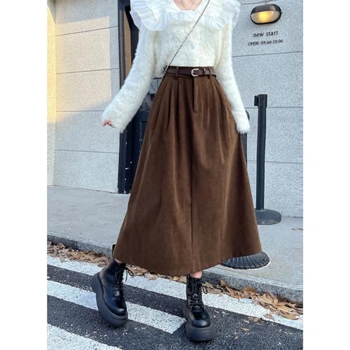 Women's High Waist Midi Skirt Vintage Elastic A-Line Pleated Button Skirts with Pockets3