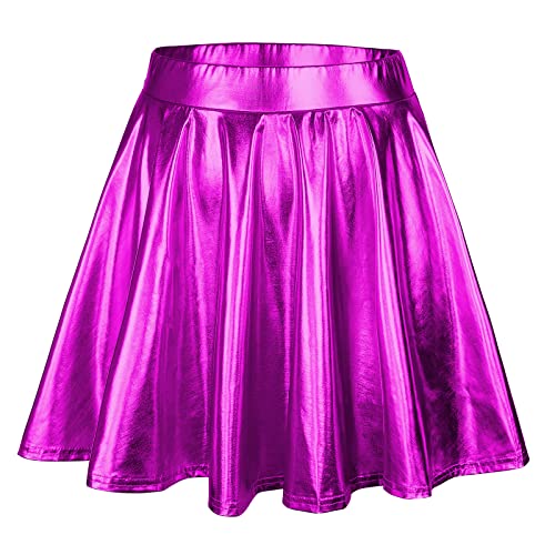 Womens High Waisted Shiny Skirt Pleated Skirt Short Athletic Skirt Skater Skirt Flowy Mini Skirts Rose Small