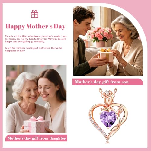 Image of Heart Birthstone Necklace for Women I Love You