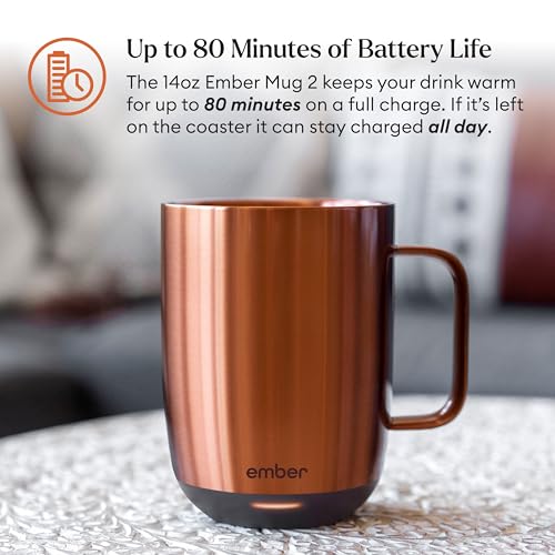 Ember Temperature Control Smart Mug 2, 14 Oz, App-Controlled Heated Coffee Mug with 80 Min Battery Life and Improved Design, Copper
