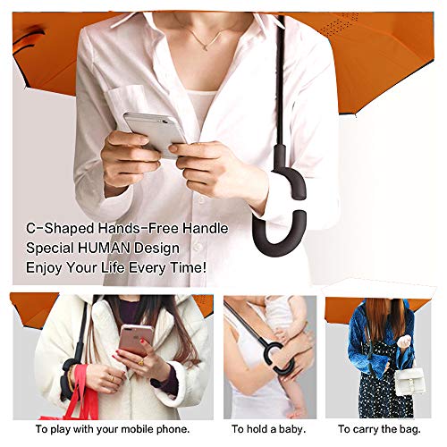 Mrtlloa Windproof Inverted Reverse Umbrella With Uv Protection, C-Shaped Handle Double Layer Stick Umbrella For Rain (Orange) #TOP4