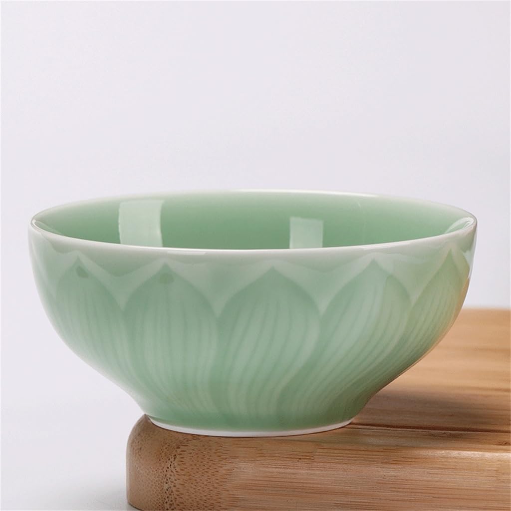 Household Rice Bowl Ceramic Longquan Celadon Flower Microwave Applicable Tableware