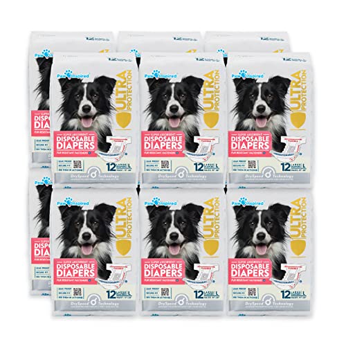 Image of Paw Inspired Disposable Female Dog Diapers, Large Size, 144 Count | Ultra Protection, Adjustable Fasteners, Comfortable Fit, Leakproof Core, For Dogs in Heat, Excitable Urination, Incontinence