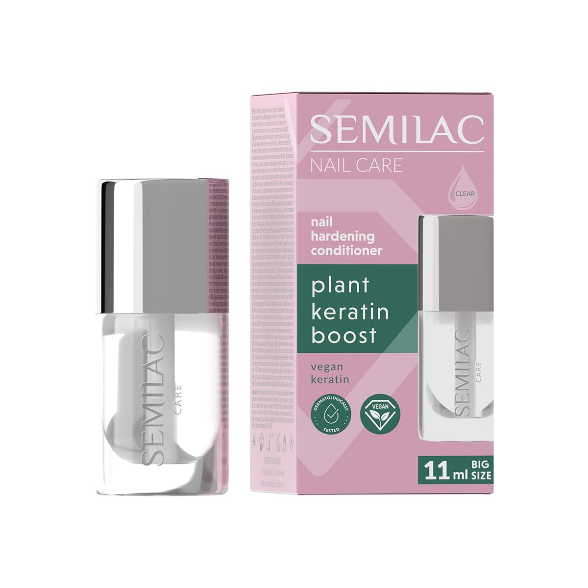 Semilac Plant Keratin Boost odżywka do utwardzania paznokci 11 ml – pielęgnacja i podkład bazowy do łamliwych paznokci, z wegańską keratyną, wzmacnia i regeneruje