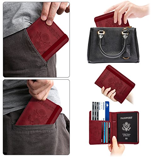 Image of WALNEW Passport Holder for Travel, RFID Passport Cover Wallet for Women Men, PU Leather Passport Book Card Holder Case with Pen, Travelling Essentials for Flying