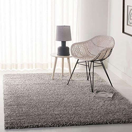Image of Solid Fluffy Rugs and Carpet for Hall and Drawing Room 5x5 Square Silver Color