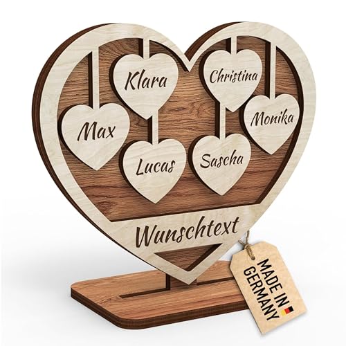 Urhome Holz Herz mit Gravur 6 Namen personalisiert Holzdeko Herzform...