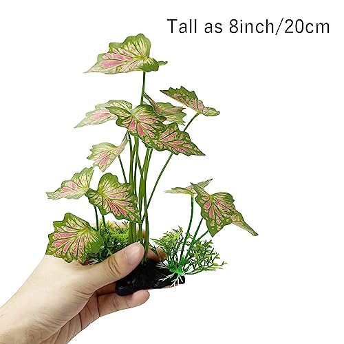 Image of Aquarium Plant Fish Tank Decoration Small Plastic Artificial Plant Goldfish Fish Hide (Rainforest Leafs-Pink-Large-Set) (Rainforest Leafs-Pink-Large-Set)
