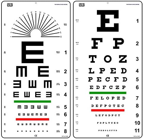 amazon com snellen and tumbling e non reflective matte finish wall eye chart size 22 x 11 inch combo pack industrial scientific