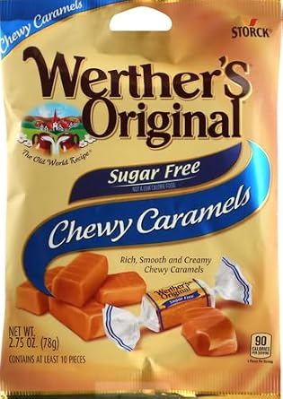 Werther's Original Chewy Caramels Sugar Free Candies - Individually Wrapped Soft & Chewy Candy Pieces, Sweets for Parties or Holidays - 2.75 oz Bags (Pack Of 2)
