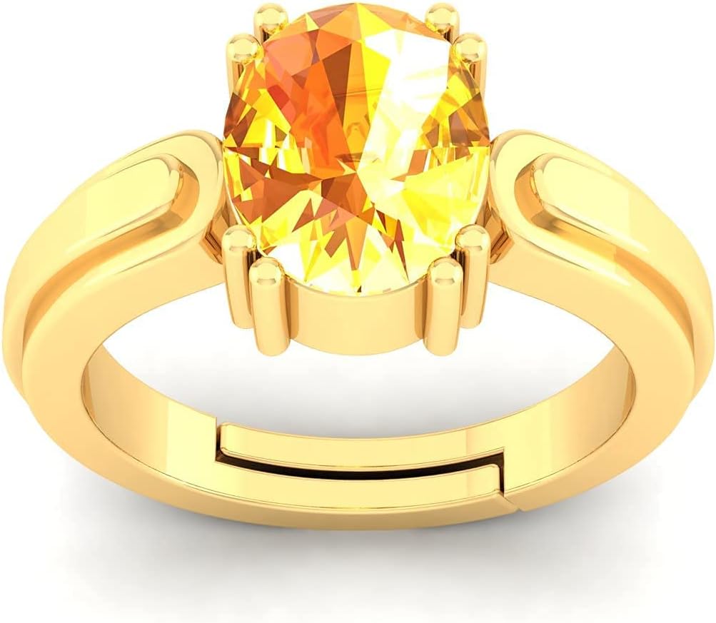 16.25 Ratti 15.00 Carat Unheated Untreatet A+ Quality Natural Yellow Sapphire Pukhraj Gemstone Gold Plated Ring for Women's and Men's (Lab Certified)