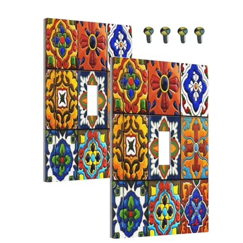 MUZUMU Boho Talavera Tile Toggle Switch Plate Cover