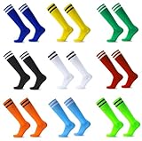 Jaoruizer 9 Pair Soccer Socks Kids, 9 Colors Striped Knee High Tube Boys Girls Soccer Socks Sports Athletic Football Baseball Socks for Age 6-8-10-12 Kids Children Youth
