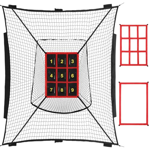 Seenelling 7x7ft Baseball Softball Replacement Net (Only Nets, Not Frame) Portable Baseball Practice Net with 3 Adjustable Strike Zone Target for Pitching Hitting and Throwing Practice