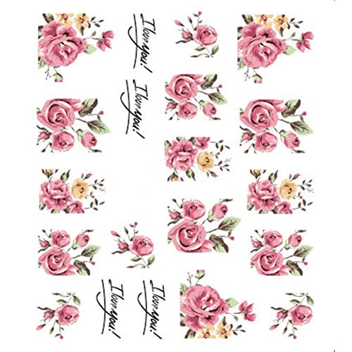 aloiness Nagelsticker Rosa Blumen Nageldesign Nail Art Sticker Decals Nail Selbstklebende 3D Design Tipp Nail Wraps für…