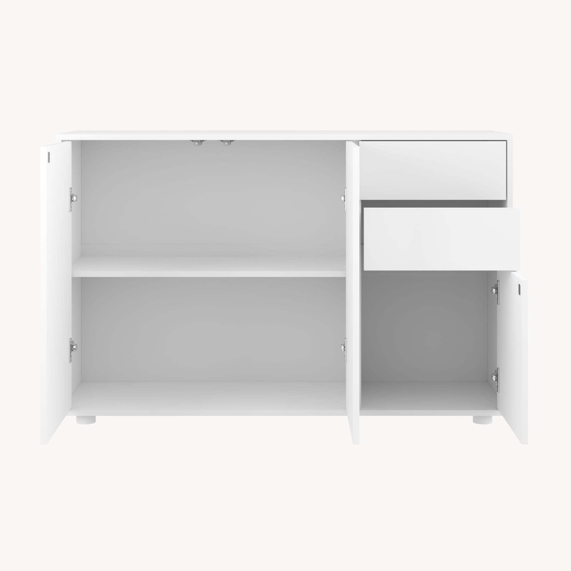 [en.casa] Credenza con 2 Cassetti e 3 Ante Comò Cassettiera Multiuso con Scomparti Vani Chiusi per Soggiorno Camera da Letto Ufficio 74x117x36 cm - Bianco Opaco