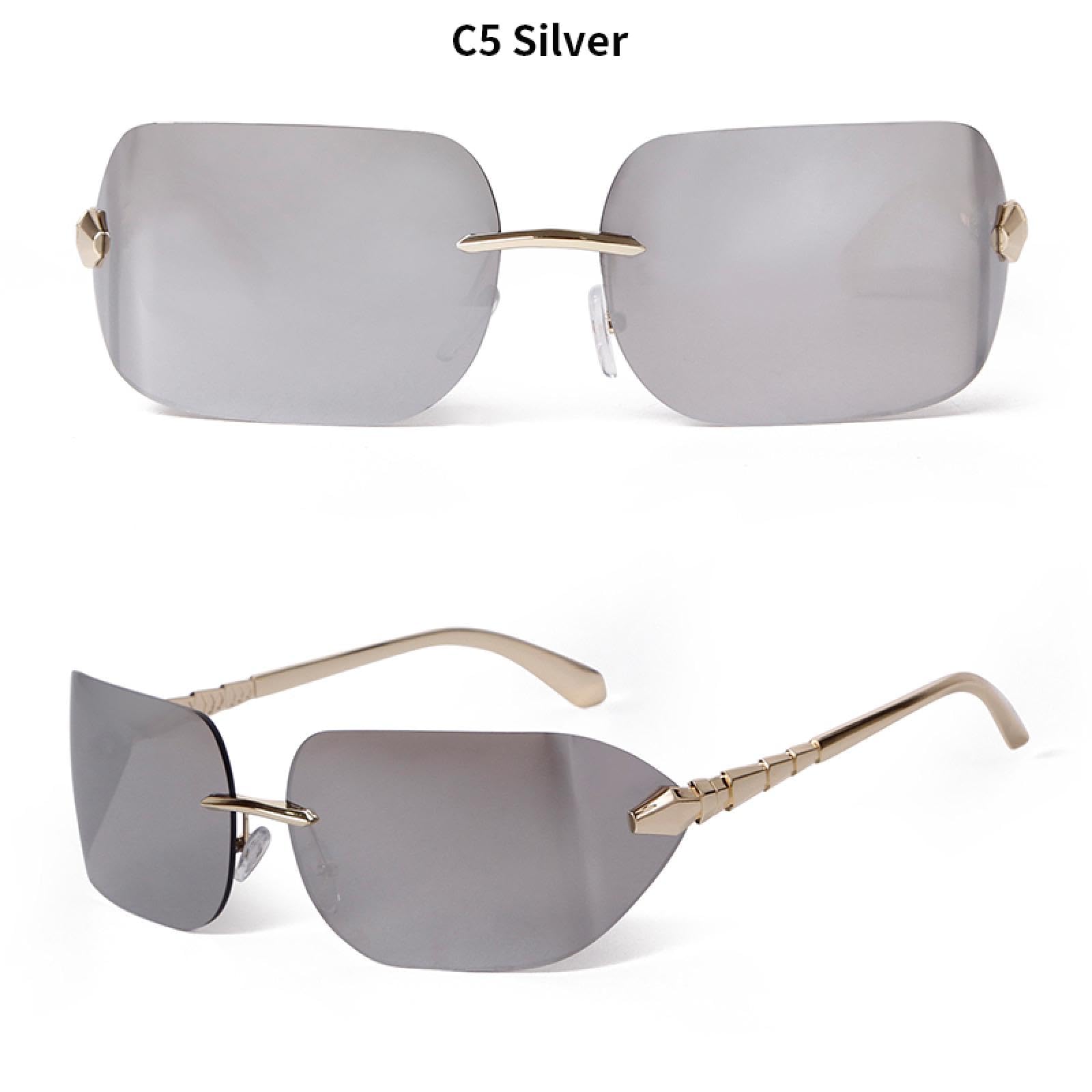 Duże okulary przeciwsłoneczne bez oprawek Unisex Kobiety Mężczyźni Srebrne Uv400 Modne okulary przeciwsłoneczne Gogle Shades