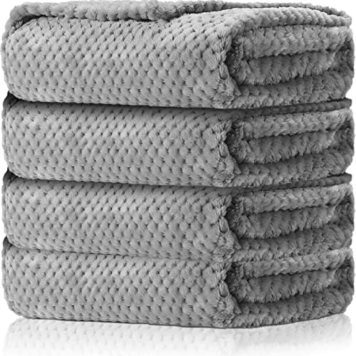 Image of Reginary 4 Pack Fuzzy Blanket 30 x 40'' Waffle Flannel Baby Throw Blankets Warm Nursery & Crib Blankets for Girl & Boy Newborn Infant(Gray)