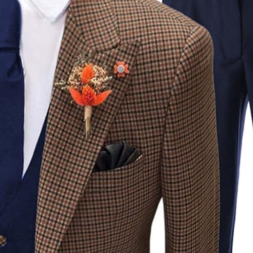 Mens Suits 3 Piece Check Plaid Suit Single Breasted Two Button Jackets Formal Dress Party Prom Tuxedo Suits3