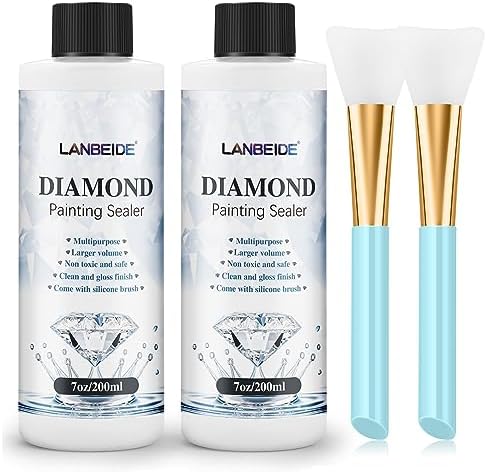 LANBEIDE Updated Diamond Painting Sealer 200ML with Silicone Brush 2 Packs, 5D Diamond Painting Glue Sealer for Diamond Art Coaster Permanent Hold & Shine Effect Conserver for Jigsaw Puzzles (14 OZ)