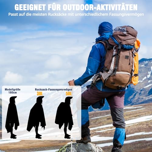 ANYOO Leichter Wasserdichter Regenponcho Wiederverwendbar Atmungsaktiver Regenschutz, Unisex Ripstop Regenmantel mit Kapuze Faltbare für im Freien Camping Wandern Angeln, Marine, Einheitsgröße