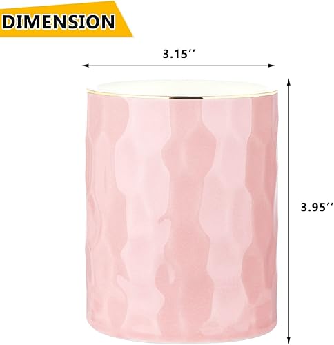 Miniatura 2 de WHJY Vaso de cerámica rosa, soporte para brochas de maquillaje, soporte dorado para escritorio, bonito soporte para pinceles bohemio, diseño