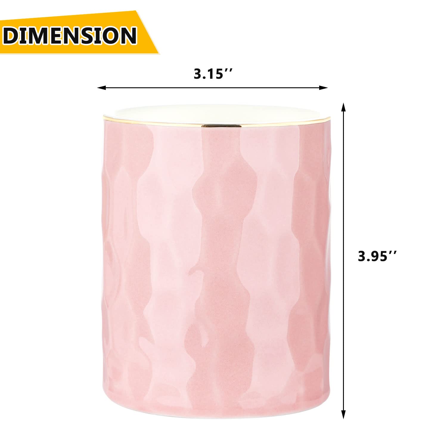 WHJY Stiftehalter aus Keramik, rosa, Make-up-Pinselhalter, goldfarbener Stifthalter für Schreibtisch, niedlicher kleiner Boho-Pinselhalter, modernes Geometrie-Design, Stifthalter